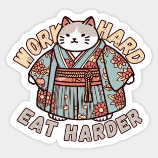 Japanese cat hard work man Sticker